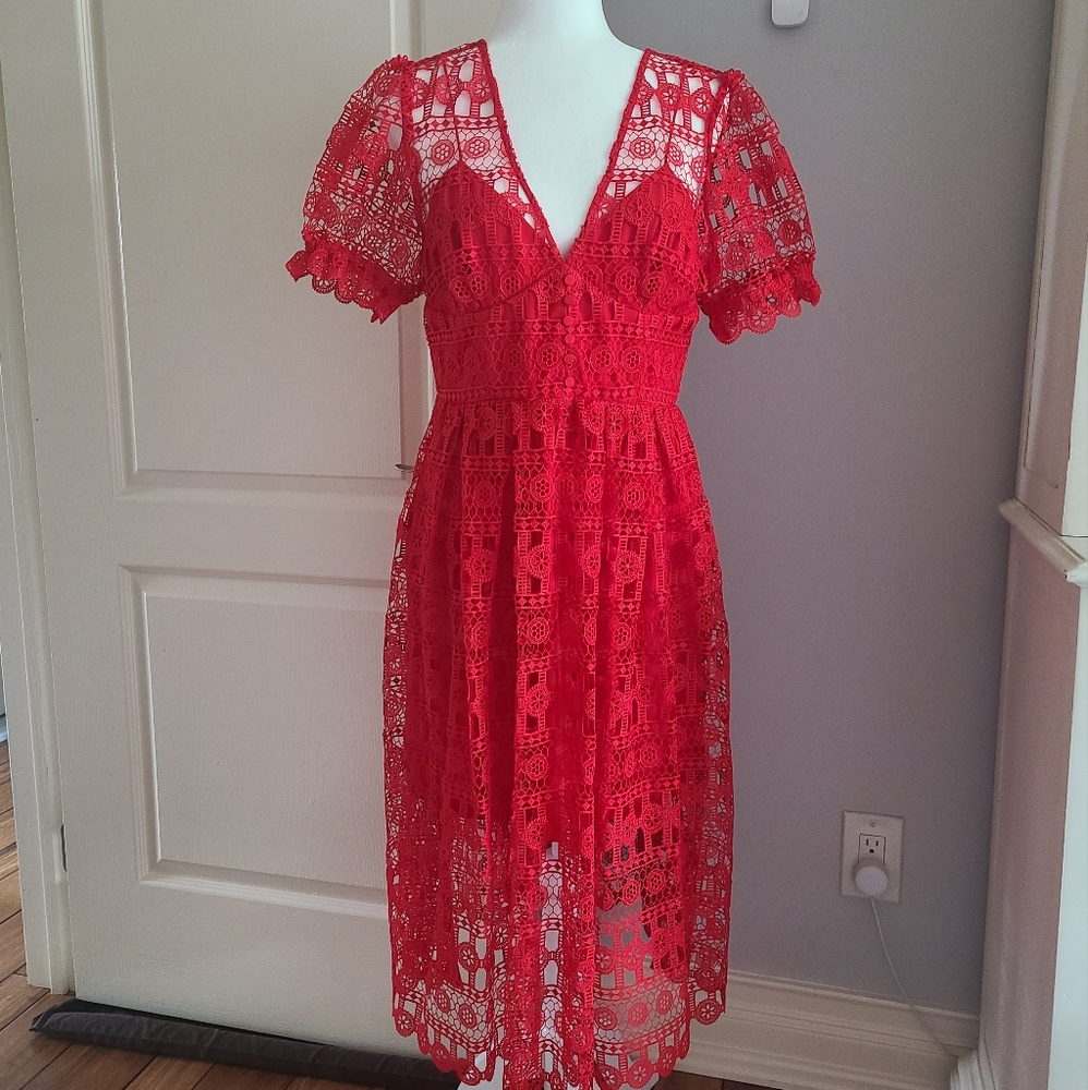 Self-portrait red lace midi dress size 8